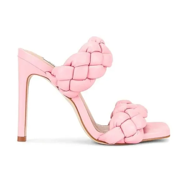 STEVE MADDEN KENLEY PINK BRAIDED SANDAL HEEL - Picture 2 of 6